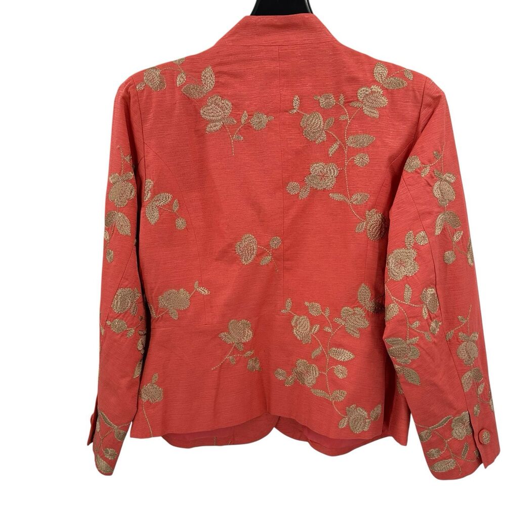 Dressbarn Jacket Blazer 2X 100% Silk Coral Embroiderd Statement Church Office - Picture 4 of 8